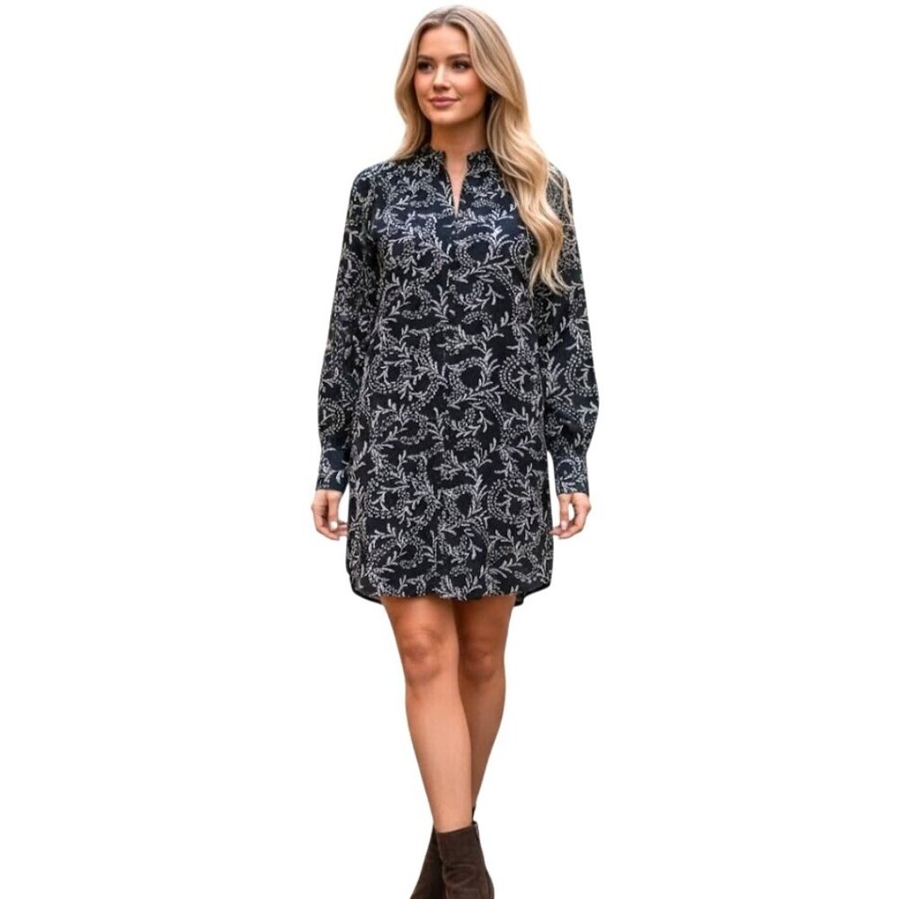 Joie Brooklyn Shirtdress Paisley Cottagecore Dress XS Black & White Feminine
